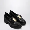 Ferragamo Black Vara Bow Moccasin With Heel In Black