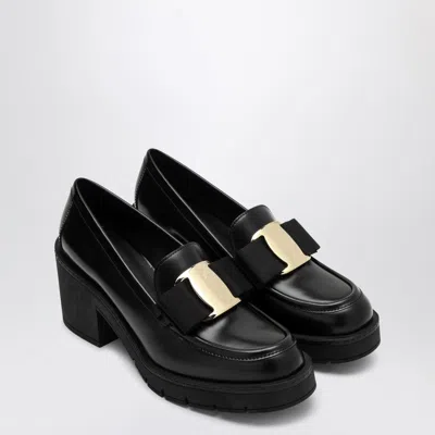 Ferragamo Black Vara Bow Moccasin With Heel
