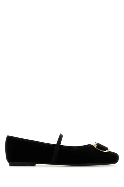 Ferragamo Logo-plaque Satin Ballerina Shoes In Black