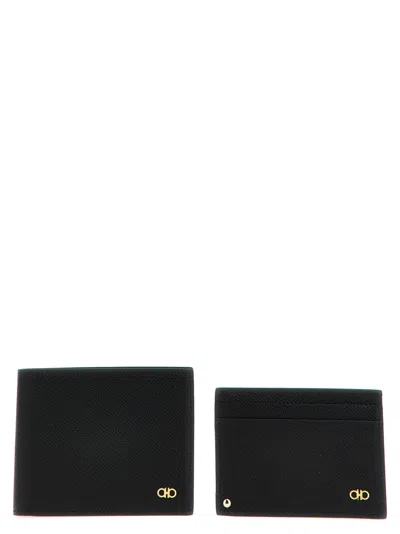 FERRAGAMO BLACK WALLET AND CARD HOLDER SET
