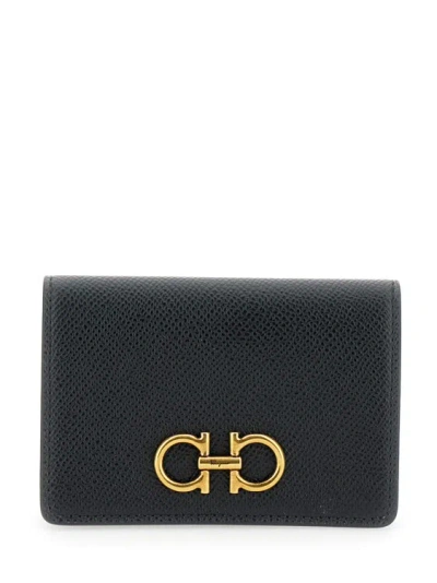 Ferragamo Black Wallet With Gancino Logo In Leather