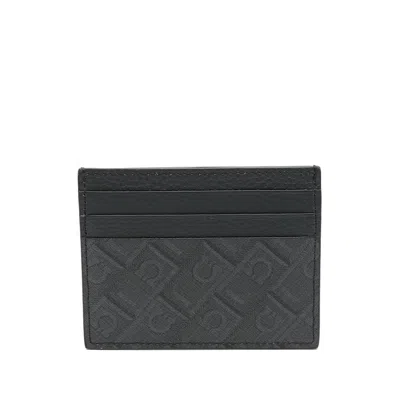 Ferragamo Men Monogram Card Case In Gray