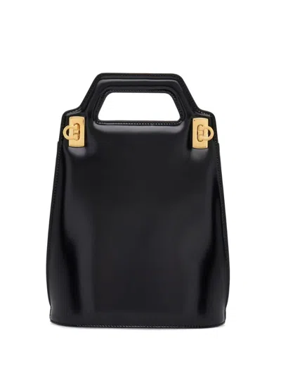 Ferragamo Wanda Mini Patent-leather Tote In Black