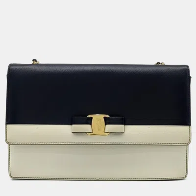 Pre-owned Ferragamo Black White Leather Genie Crossbody Bag