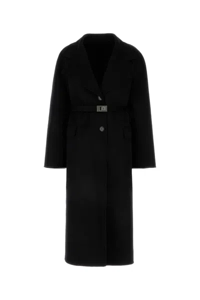 FERRAGAMO BLACK WOOL BLEND COAT