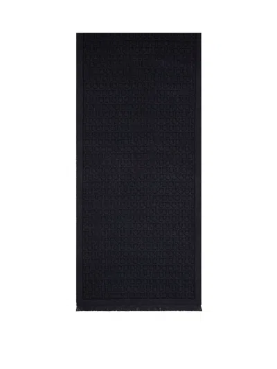 Ferragamo Black Wool Gancini Scarf