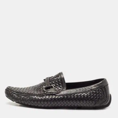 Pre-owned Ferragamo Black Woven Leather Parigi Gancio Bit Loafers Size 43