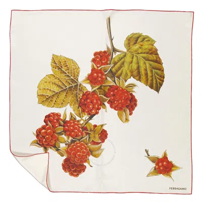 Ferragamo Blackberry Print Silk Scarf In White