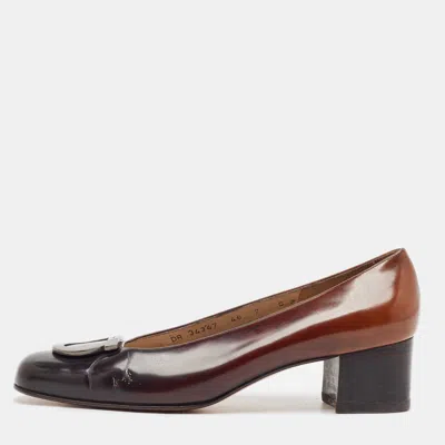 Pre-owned Ferragamo Black/brown Ombre Leather Gancini Pumps Size 37.5