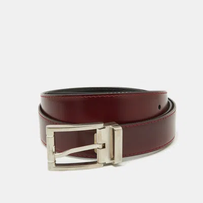 Pre-owned Ferragamo Black/burgundy Leather Cut To Size Buckle Belt