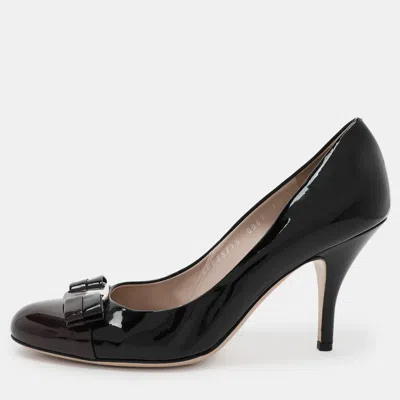 Ferragamo Black/burgundy Patent Leather Bow Pumps In Multi