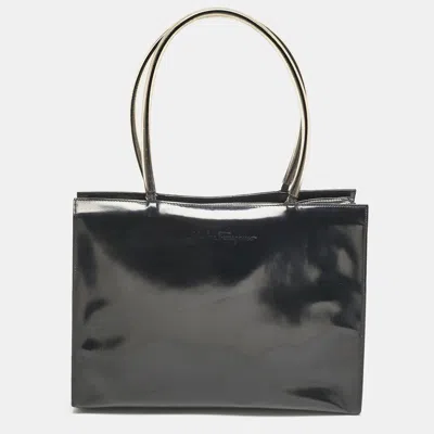 Pre-owned Ferragamo Black/clear Patent Leather And Pvc Satchel