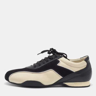 Pre-owned Ferragamo Black/cream Fabric And Leather Low Top Sneakers Size 41.5