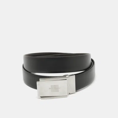 Pre-owned Ferragamo Black/dark Brown Leather Cut To Size Buckle Belt