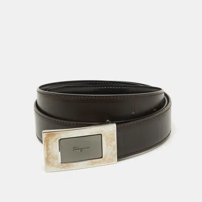 Pre-owned Ferragamo Black/dark Brown Leather Cut To Size Buckle Belt