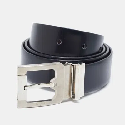 Pre-owned Ferragamo Black/dark Brown Leather Cut To Size Reversible Buckle Belt