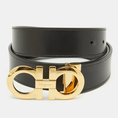 Pre-owned Ferragamo Black/dark Brown Leather Gancini Cut To Size Reversible Belt