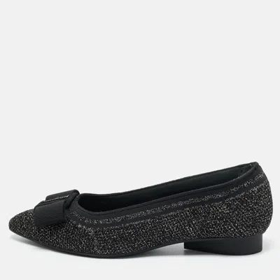 Pre-owned Ferragamo Black/gold Knit Fabric Varina Ballet Flats Size 38.5