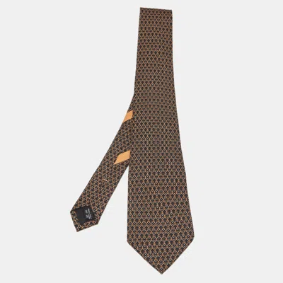 Pre-owned Ferragamo Black/orange Anchor Pattern Silk Classic Tie