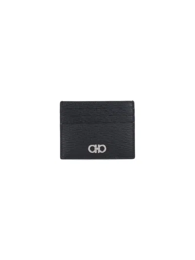 Ferragamo Black/red Gancini Crinkle Leather Card Case