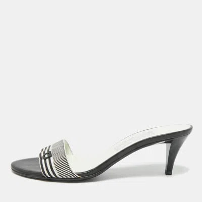 Ferragamo Black/white Canvas Slide Sandals In Multi