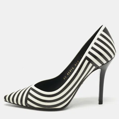 Pre-owned Ferragamo Black/white Leather Susi Graph Pumps Size 38