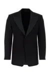 Ferragamo Wool Blazer With Satin Profiles In Black