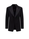 Ferragamo Wool Blazer With Satin Profiles In Black