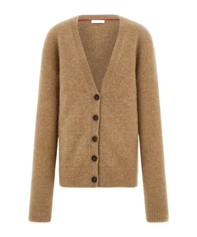 Ferragamo Oversize Wool And Alpaca Cardigan In Beige