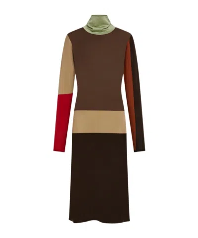 Ferragamo Block Color Dress In Brown