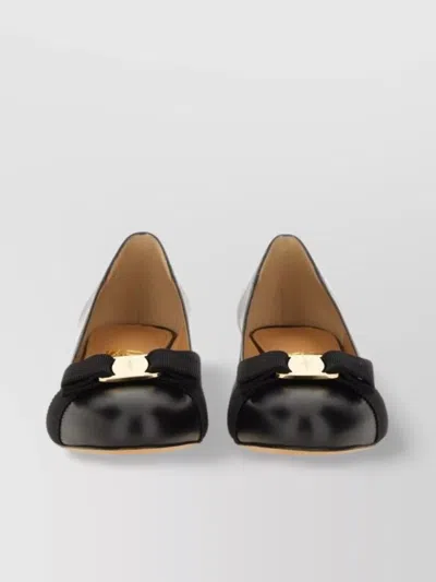 Ferragamo Block Heel Ballerina Shoes With Bow Detail