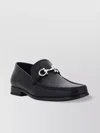 Ferragamo Block Heel Leather Loafers With Metal Detail
