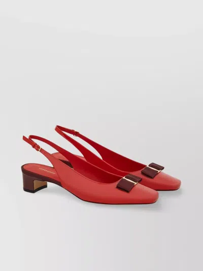 Ferragamo Block Heel Leather Slingback Sandals In Red