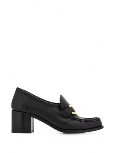 Ferragamo Block Heel Loafer With Gancini Ornament In Black