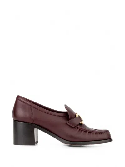 Ferragamo Block Heel Loafers With Gancini Ornament In Brown