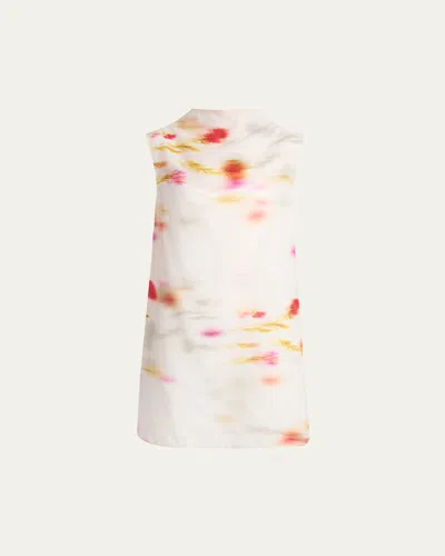 FERRAGAMO BLOSSOM FLOWER ORGANDY FUNNEL-NECK MINI DRESS