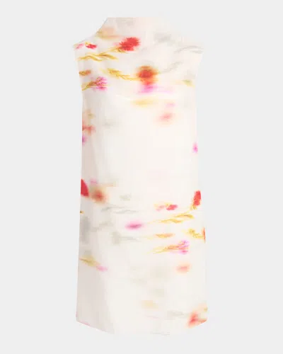 FERRAGAMO BLOSSOM FLOWER ORGANDY FUNNEL-NECK MINI DRESS