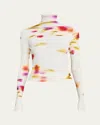 Ferragamo Blossom Print Mock Neck Top In Mascarpone