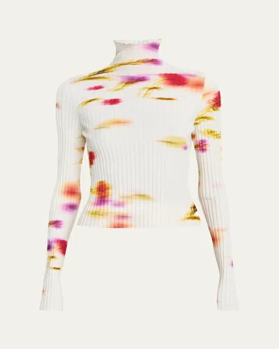 Ferragamo Blossom Print Mock Neck Top In Multicolor