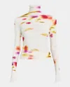 Ferragamo Blossom Print Mock Neck Top In Mascarpone