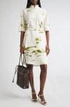 Ferragamo Blossom Print Long Sleeve Cady Shirtdress In White