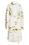 Ferragamo Blossom Print Long Sleeve Cady Shirtdress In White/olive