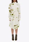 Ferragamo Blossom Print Long Sleeve Cady Shirtdress In White