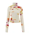 Ferragamo Blossom Print Mock Neck Top In Neutral