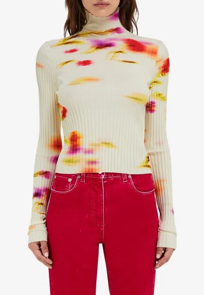 FERRAGAMO BLOSSOM PRINT RIB KNIT TOP
