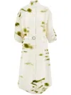 Ferragamo Blossom Print Long Sleeve Cady Shirtdress In Weiss