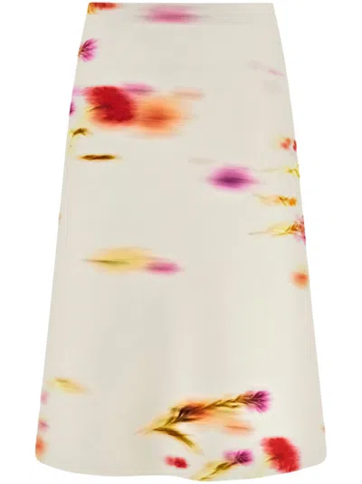 Ferragamo Blossom-print Skirt In White