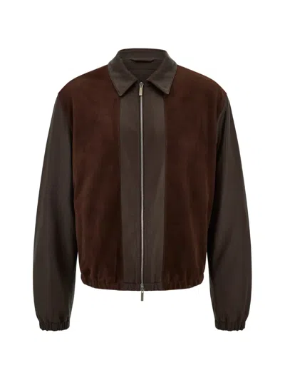 Ferragamo Blousonjacke Aus Hirschleder Und Wildleder In Brown