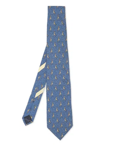 Pre-owned Ferragamo Giraffe-print Silk Tie In Blue