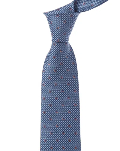 Ferragamo Blue & Pink Woven Gancini Silk Tie